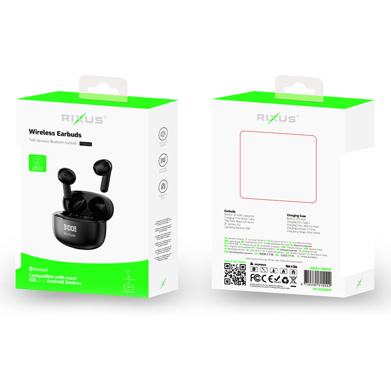 Rixus RXBH42 HIFI Sound Earbuds Wireless Headset Black