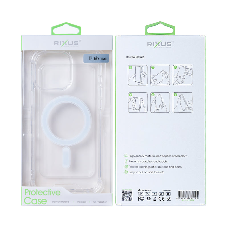 Rixus For iPhone 16 Pro Max Anti-Burst Case With MagSafe Transparent