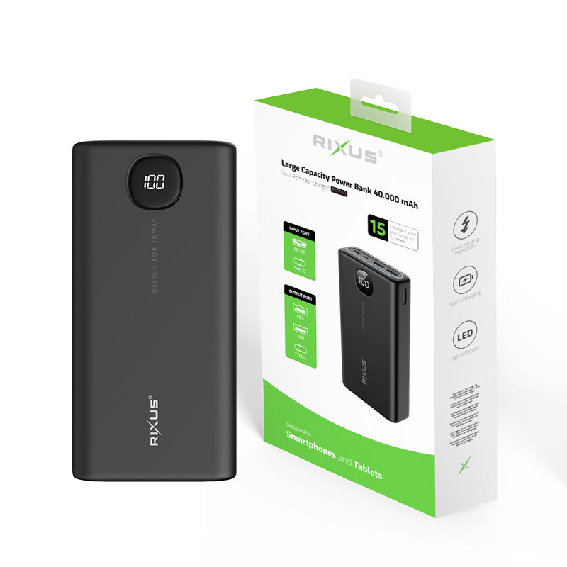 Rixus RXPB40 Banque d'alimentation haute capacité 40.000mAh Noir