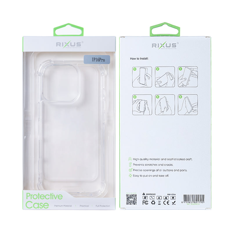 Rixus For iPhone 16 Pro Anti-Burst Case Transparent