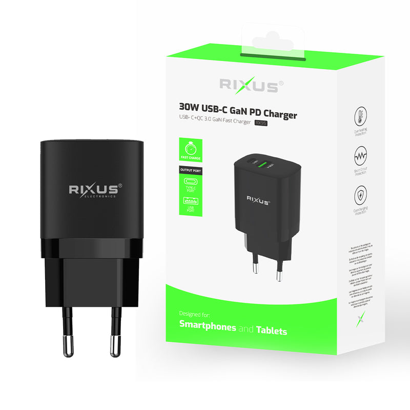 Adaptador de carga rápida Rixus RX95 30W Negro