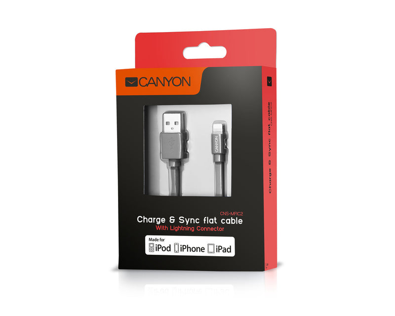 Canyon MFI-3 Cable Lightning a USB 12W 1Mtr Gris Oscuro