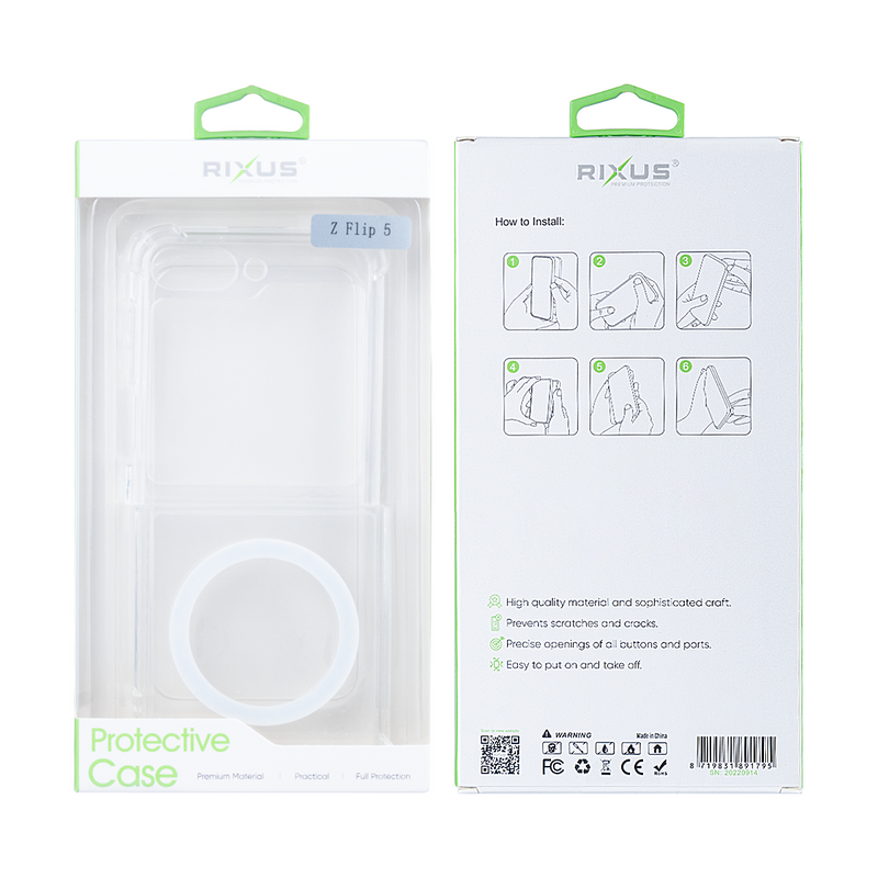 Rixus For Samsung Galaxy Z Flip5 Magnetic Clear Case TPU White