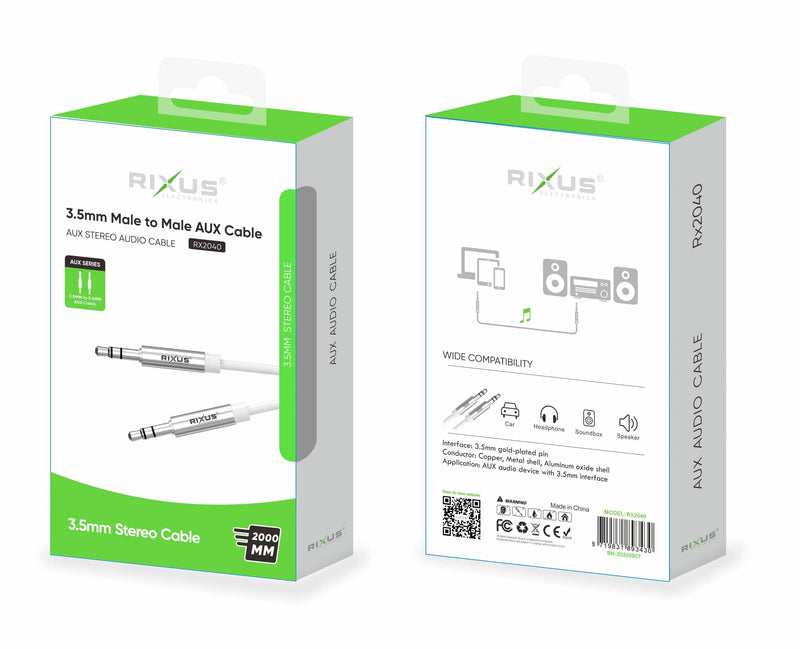 Rixus RX2040 Audio Cable 3.5mm Jack To 3.5mm Jack 200CM