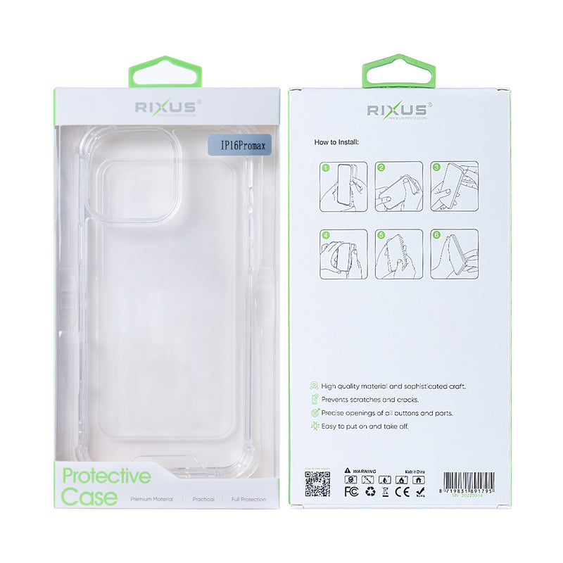 Rixus For iPhone 16 Pro Max Anti-Burst Case Transparent