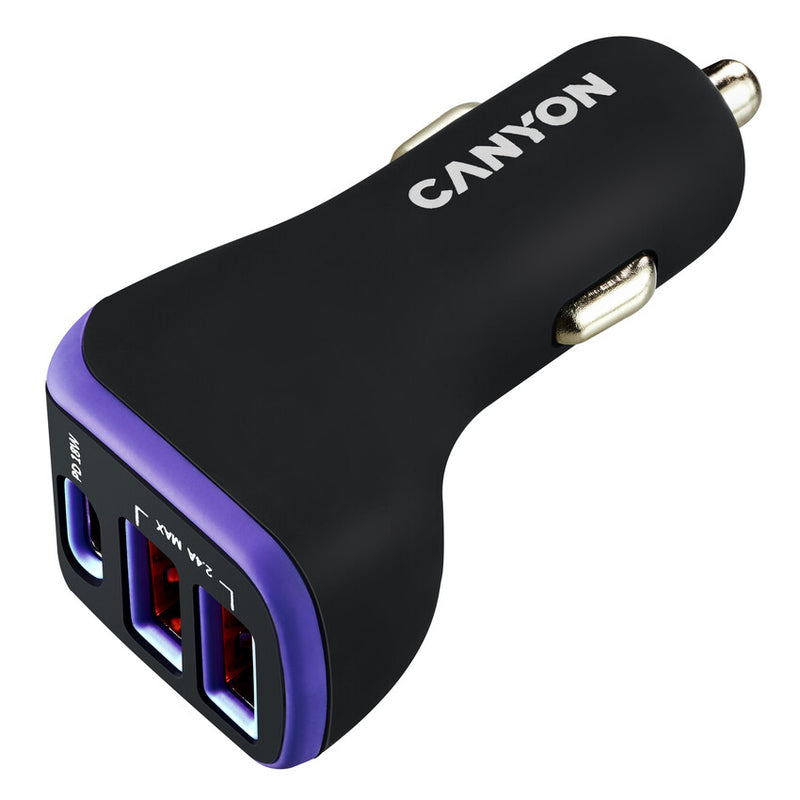 Canyon Universal Car Charger C-08 With 3 Ports Black Purple