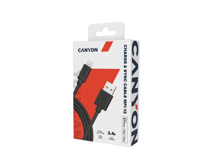 Canyon MFI-12 Câble USB vers Lightning 2Mtr Noir