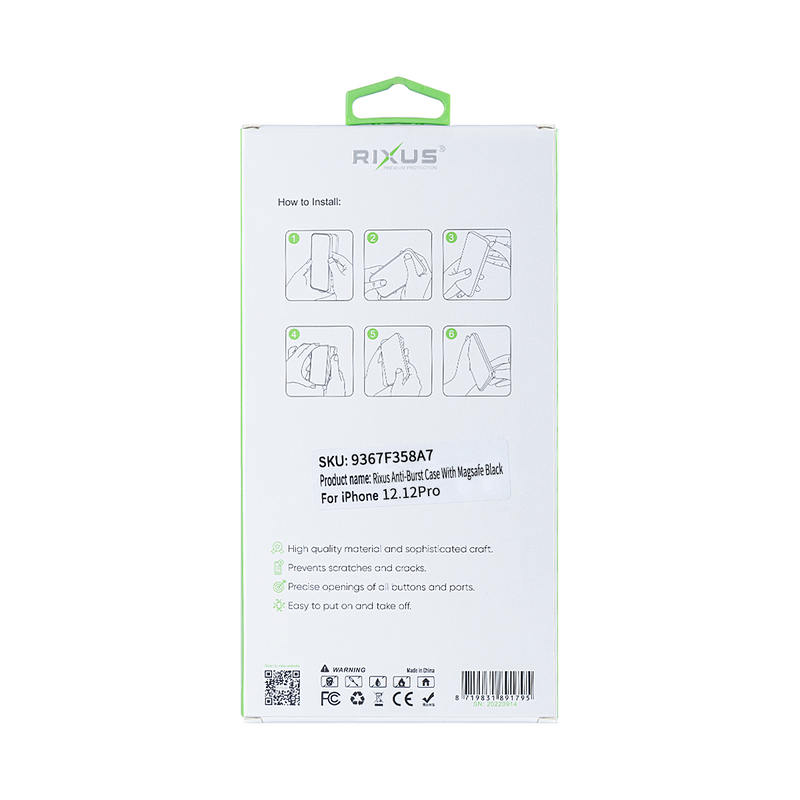 Rixus Para Funda Antirotura iPhone 12, 12 Pro con Magsafe Negro