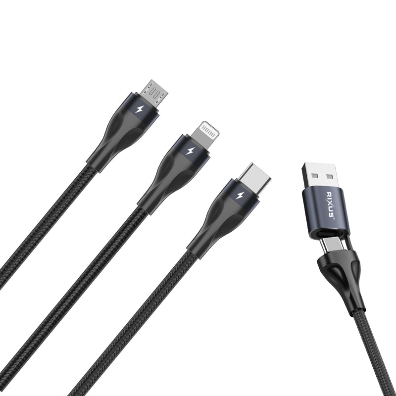 Rixus RXUC23 Two-For-Three Fast Charging Cable 120CM Black