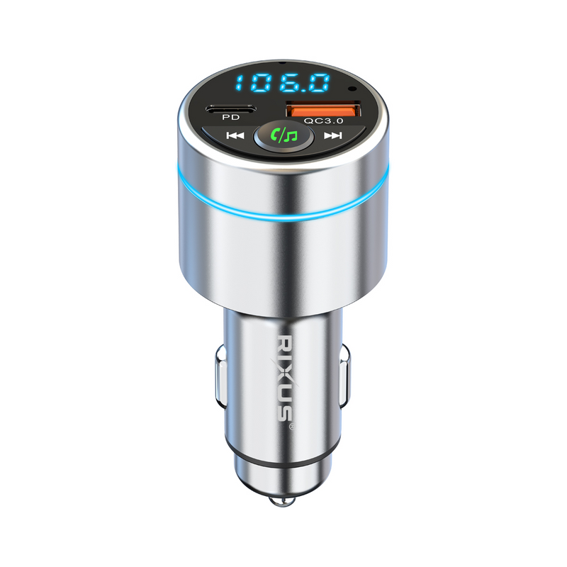 Rixus RXBT40 All-Metal Car FM Transmitter Bluetooth 5.3 Silver