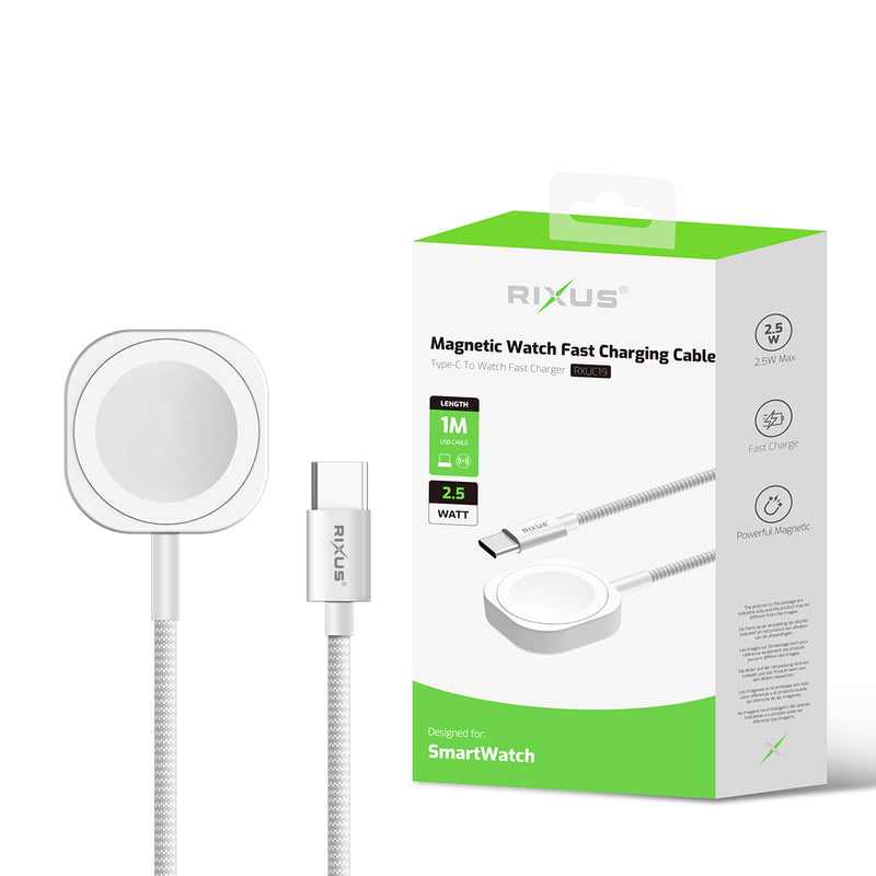 Rixus RXUC19 Magnetic Watch Fast Charging Cable 100CM White