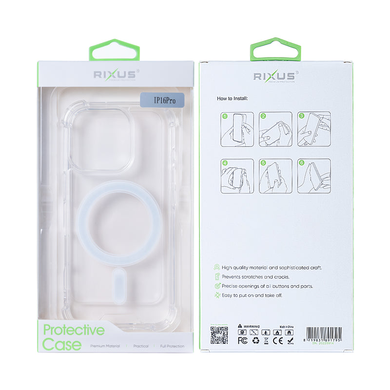 Rixus For iPhone 16 Pro Anti-Burst Case With MagSafe Transparent