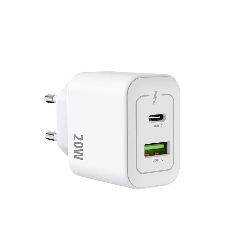 Rixus RXHC20 20W USB-C, USB-A Power Adapter White