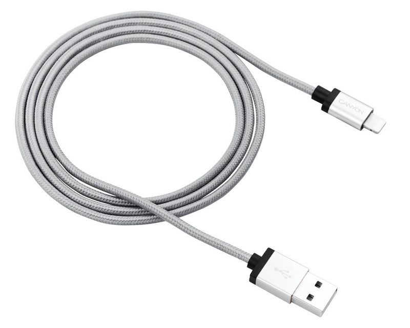 Canyon MFI-3 Lightning a USB trenzado 12W 1Mtr Gris oscuro