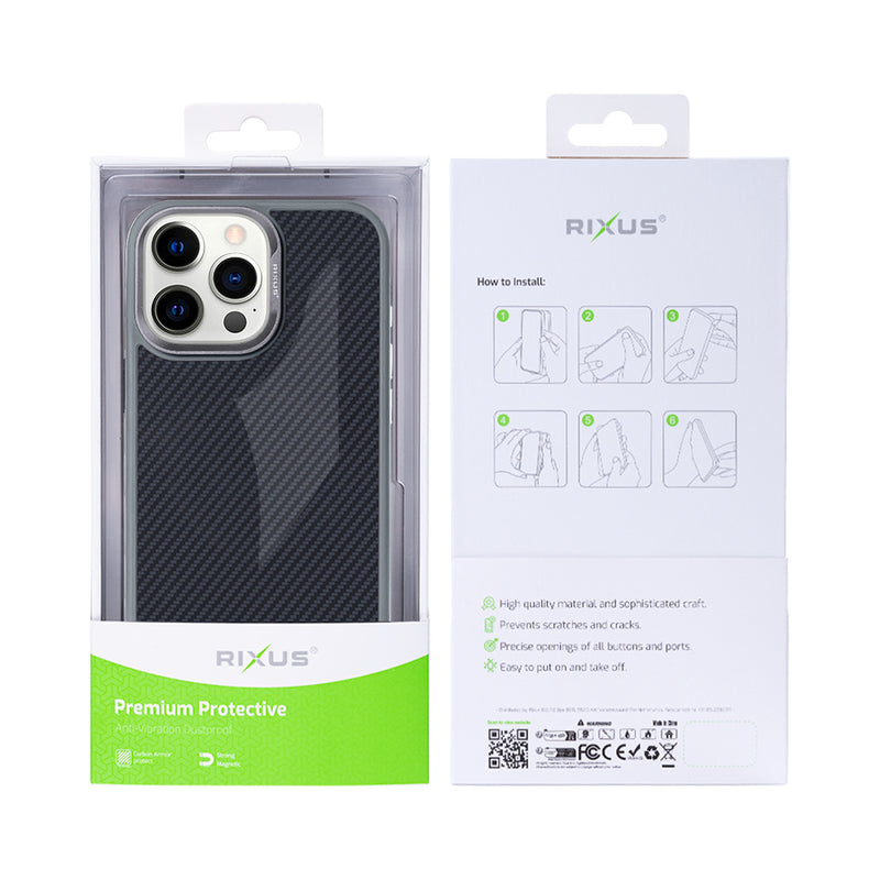 Rixus Mag Carbon With MagSafe For iPhone 15 Pro Titanium Grey