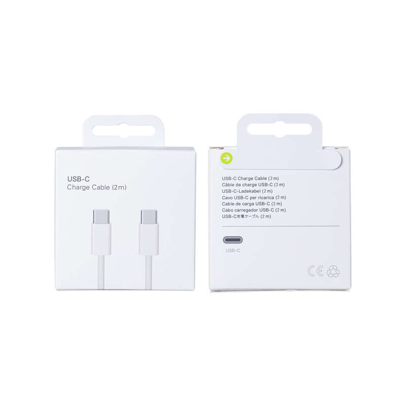 Para Apple Cable USB-C a USB-C para iPhone 15 de 200cm 60W Tejido Blanco Caja al por menor