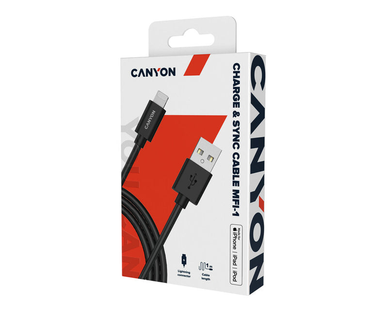 Canyon MFI-1 Cable Lightning a USB 12W 1Mtr Negro