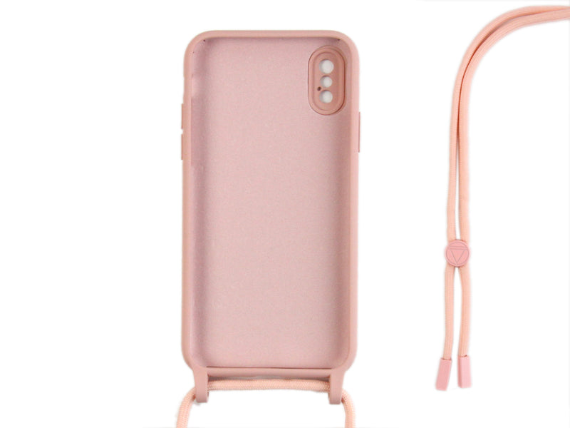 Rixus For iPhone X, XS TPU Necklace Cord Cover Pink