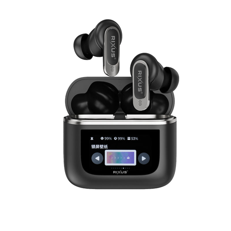 Rixus RXBH23 Wireless Travel Pro Earphone With Touch Screen Display Black