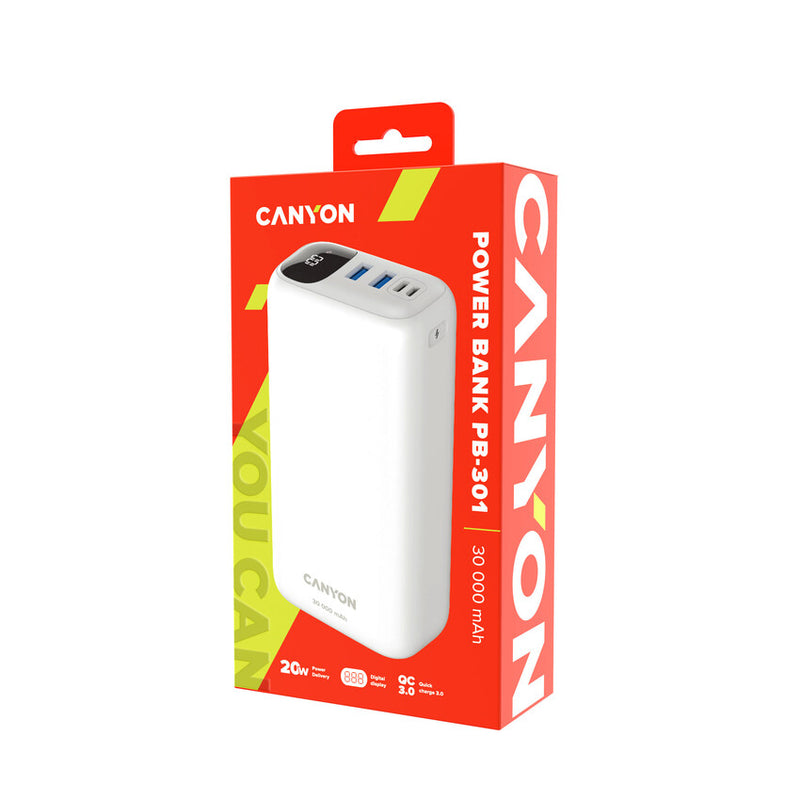 Canyon Powerbank PB-301 USB-C PD, USB-A 30000mAh Blanc