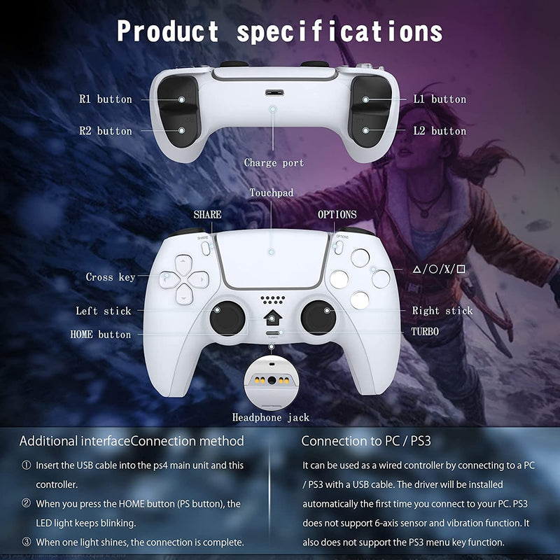 Pour manette de jeu Bluetooth sans fil PlayStation 4 T28 Blanc