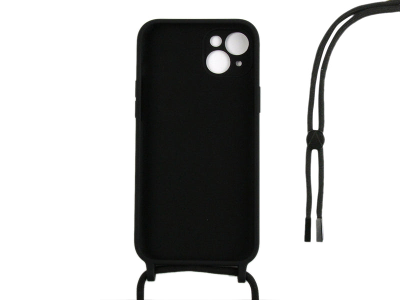 Rixus For iPhone 15 Plus TPU Necklace Cord Cover Black