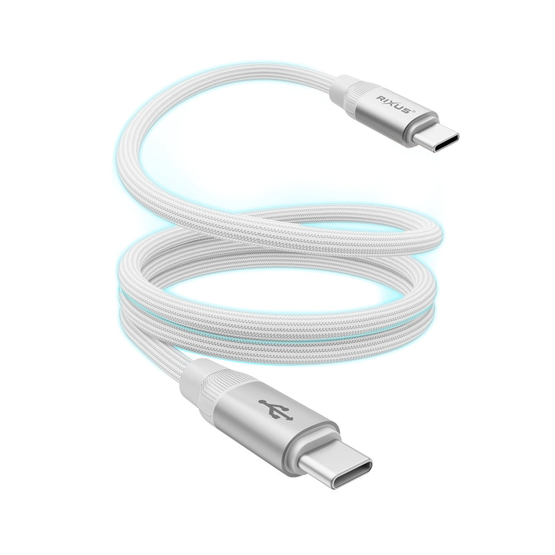 Rixus RXUC59C Magnetic Charging Cord USB-C To USB-C 100CM 60W White