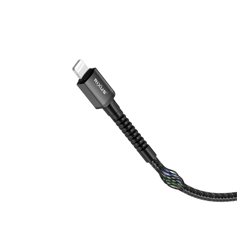 Rixus RXU71A Nylon Braided USB To Lightning Cable 120CM Black