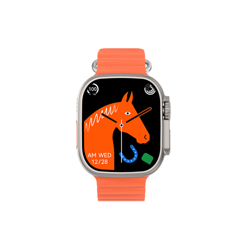 DTNO 1 DT8 Ultra Plus Smart Watch With Orange Strap Silver