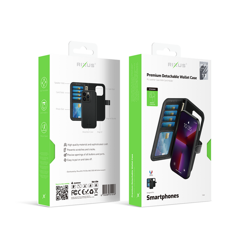 Rixus Para Billetera Magnética Desmontable iPhone 11 Duo Negro