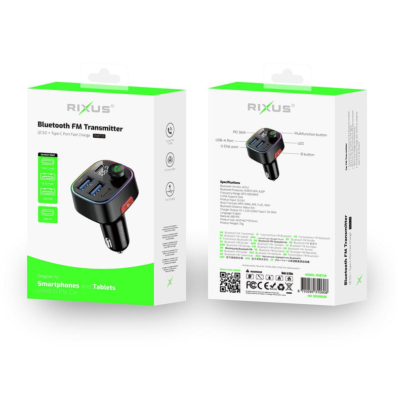 Rixus RXBT28 Car FM Bluetooth Transmitter Black