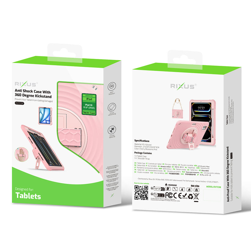 Rixus RXTC08 Anti Shock Case For iPad 10 10.9" (2022), iPad 11 (2025) Cherry Blossoms Pink