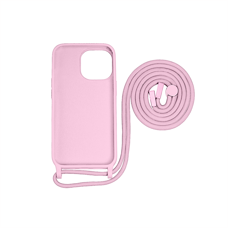 Rixus For iPhone 14 Plus TPU Necklace Cord Cover Pink