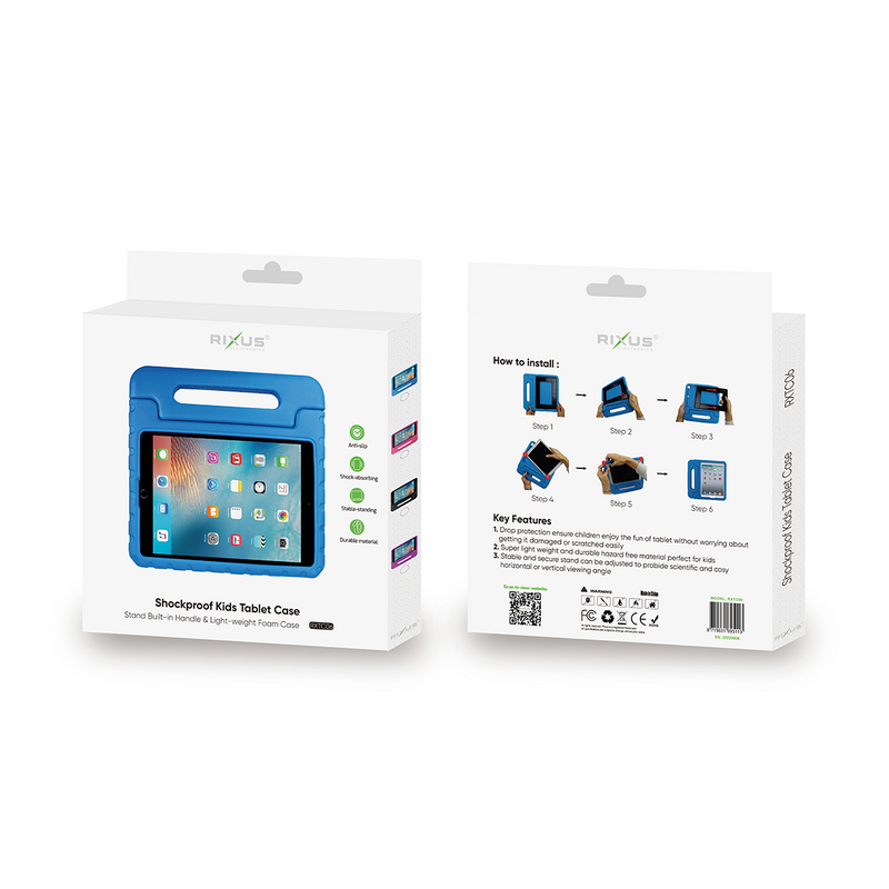 Rixus RXTC06 Para Funda iPad Air 1,9.7, iPad 5, iPair 2,9.7, iPad 6, Pro 9.7, iPad 7 Tablet Kids Case Rosa