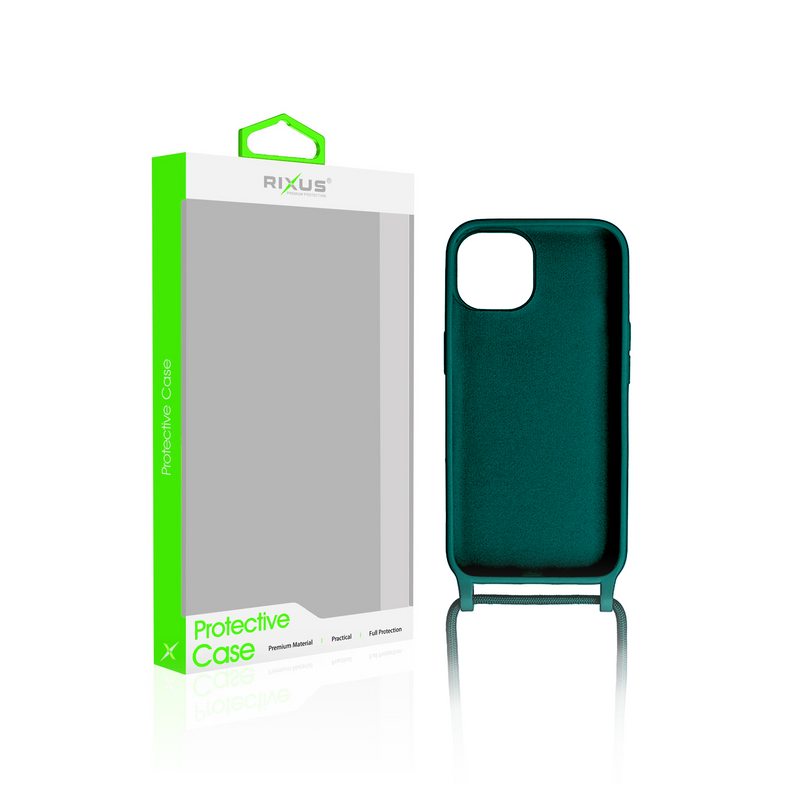 Rixus Para iPhone 15 Pro TPU Collar Cord Funda Verde Oscuro