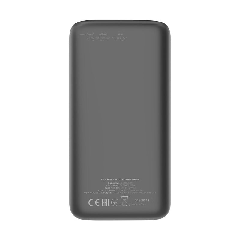 Canyon Powerbank PB-301 USB-C PD, USB-A 30000mAh Negro