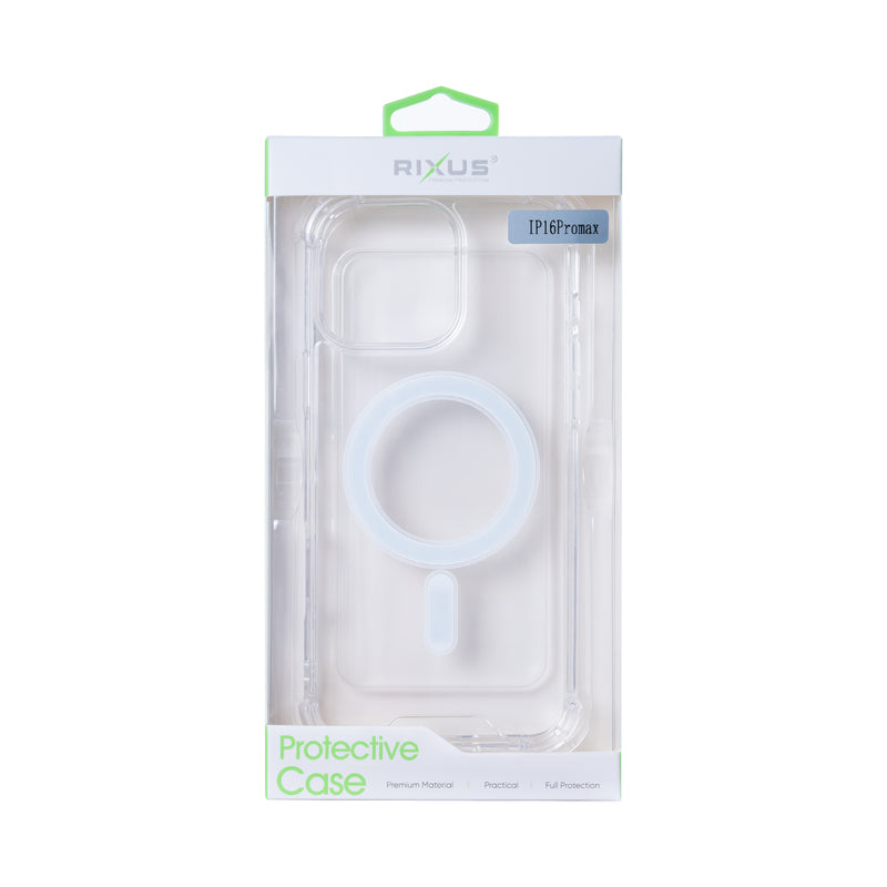 Rixus For iPhone 16 Pro Max Anti-Burst Case With MagSafe Transparent