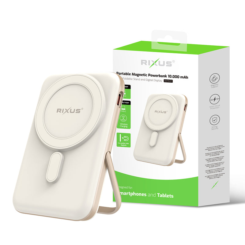 Rixus RXPB37 Powerbank Magnético Portátil 10.000 mAh con Soporte Oro Rosa