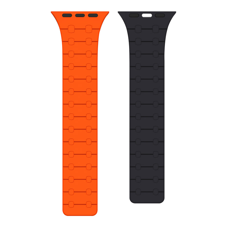 Rixus For Apple Watch 42mm, 44mm, 45mm, 49mm Silicone Band With Magnetic Orange + Midnight