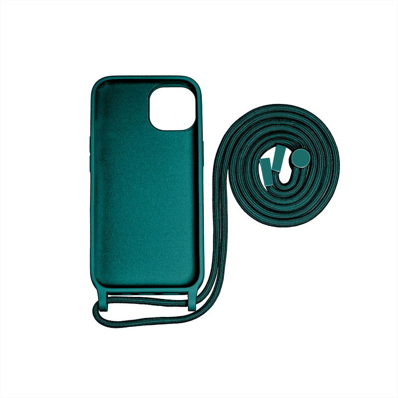 Rixus For iPhone 14 Pro TPU Necklace Cord Cover Dark Green