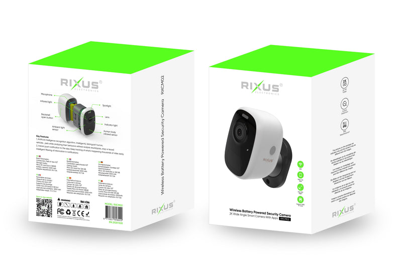 Rixus RXCM02 Caméra de sécurité sans fil alimentée par batterie