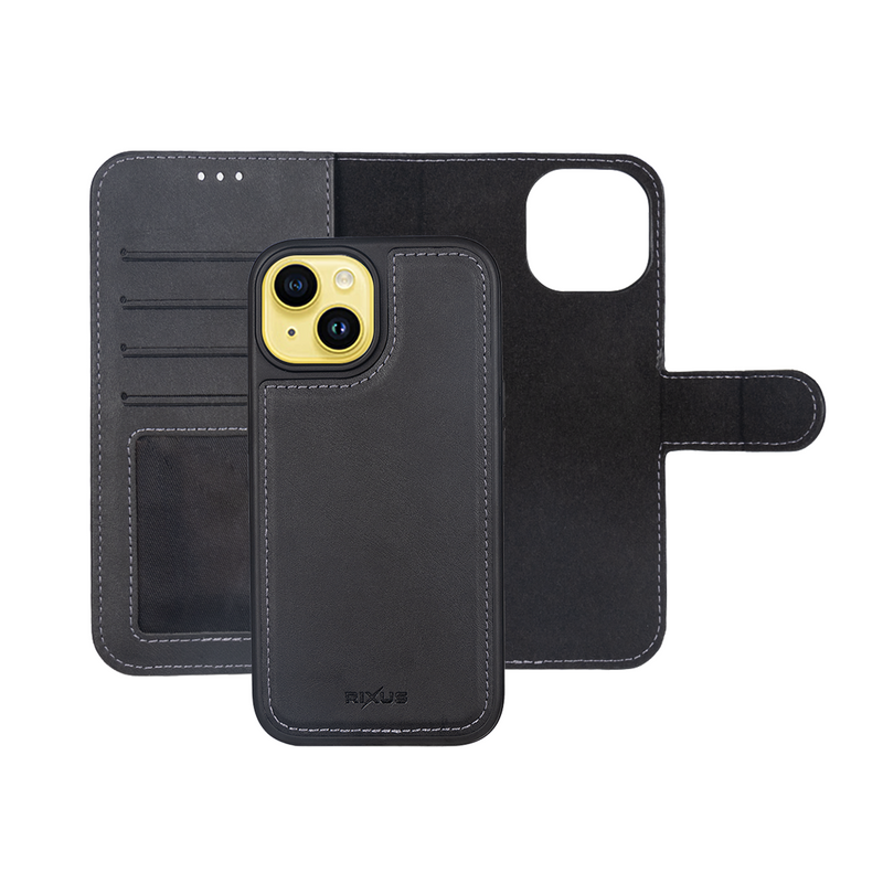 Rixus For iPhone 14 Duo Portefeuille magnétique détachable Noir