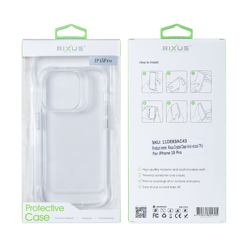 Rixus Para iPhone 15 Pro TPU Cristalino Antichoque