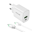 Rixus RX90L Adapter With USB-C To Lightning Cable 100CM 20W White