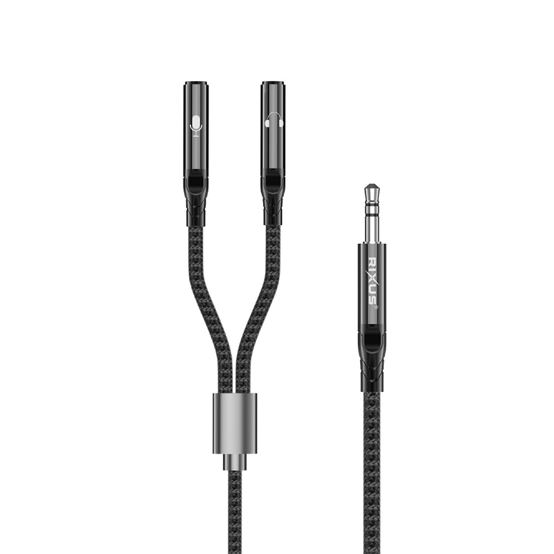 Rixus RXMU35A Adaptador Divisor de Auriculares Separados con Jack de 3,5 mm 30cm Negro