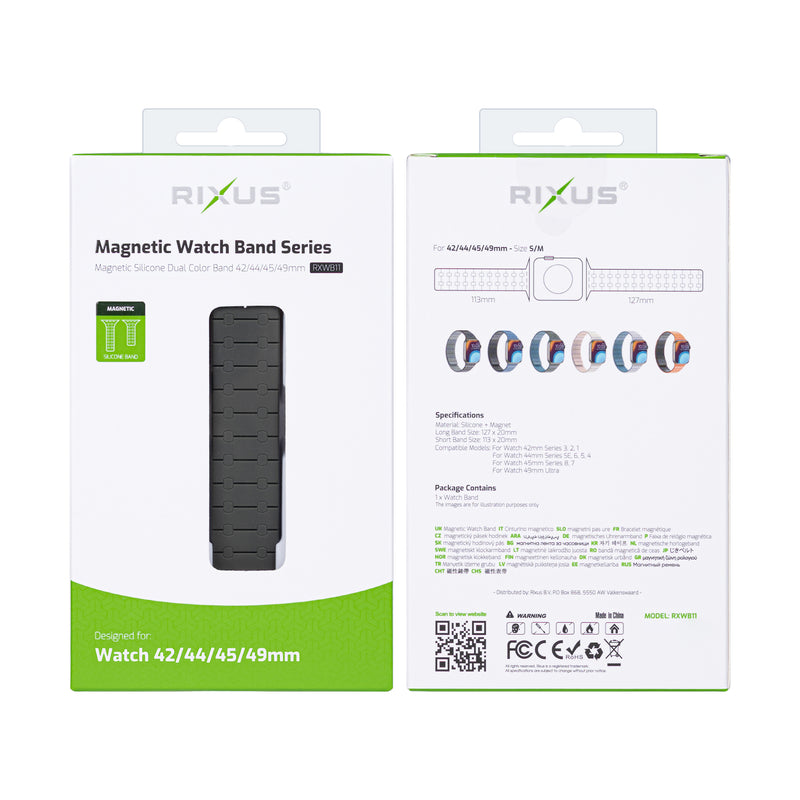 Rixus For Apple Watch 42mm, 44mm, 45mm, 49mm Silicone Band With Magnetic Dark Green + Deep Blue