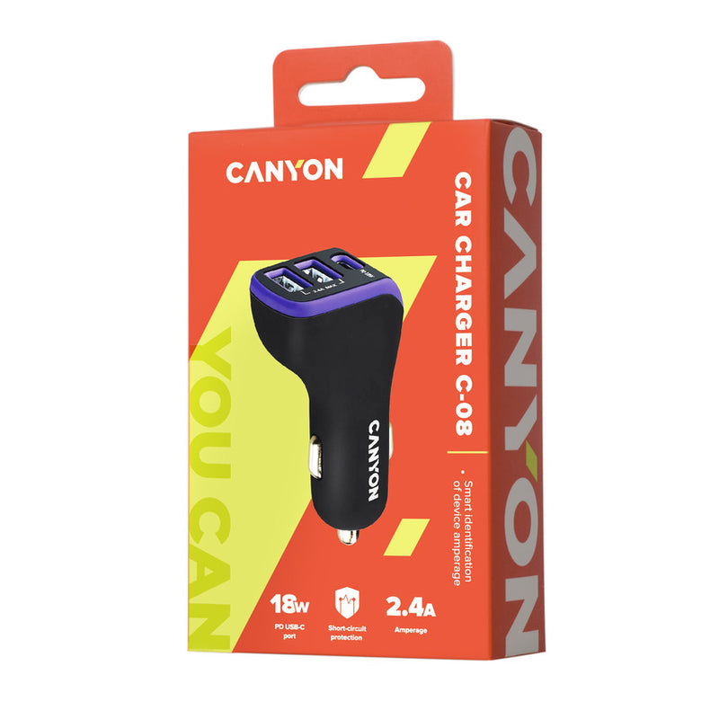 Canyon Universal Car Charger C-08 With 3 Ports Black Purple