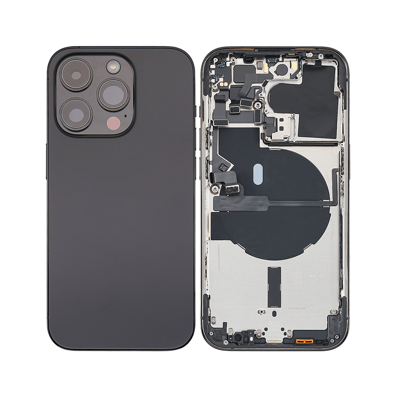 Pour iPhone 14 Pro Max Boîtier complet incluant toutes les petites pièces sans batterie ni appareil photo arrière Noir