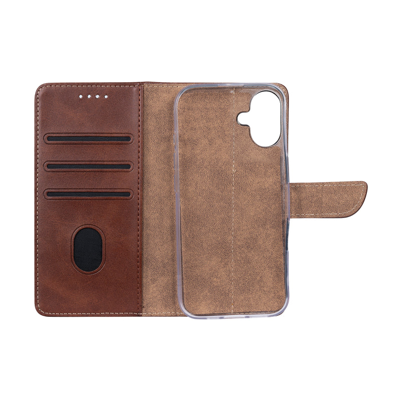 Rixus Bookcase For iPhone 16 Plus Brown