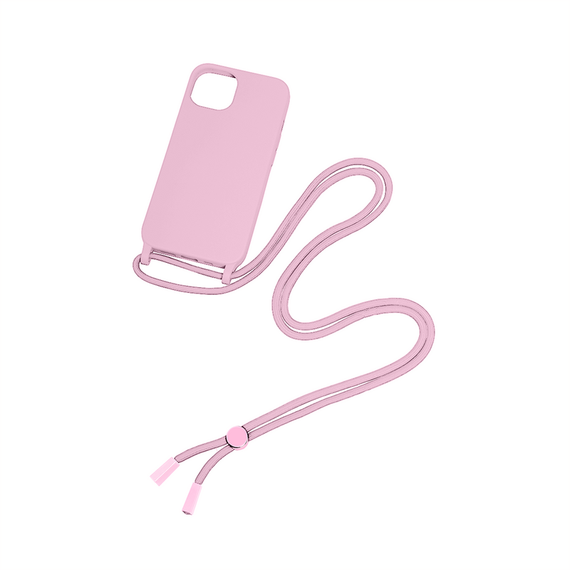 Rixus For iPhone 11 TPU Necklace Cord Cover Pink